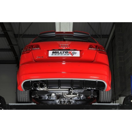 Audi RS3 2,5TFSi 8P Milltek Sport 3" Cat-Back 2x 90 Svarta GT utblås med avgasventiler - Resonated (dämpad)